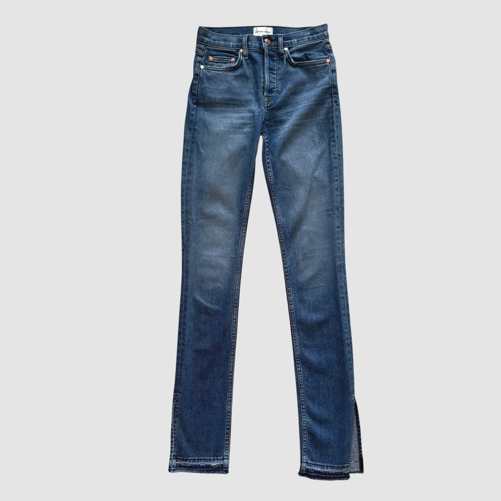 Cotton Citizen High Rise Skinny Slit Hem Jeans Long Tall 25 model off duty edgy